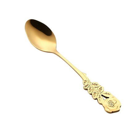 

Clearance！ Bifavgk Stainless Steel Flower Spoon Coffee Tea Spork Flatware Dessert Salad Tool Ice Cream Scoop Baby Spoons Gold