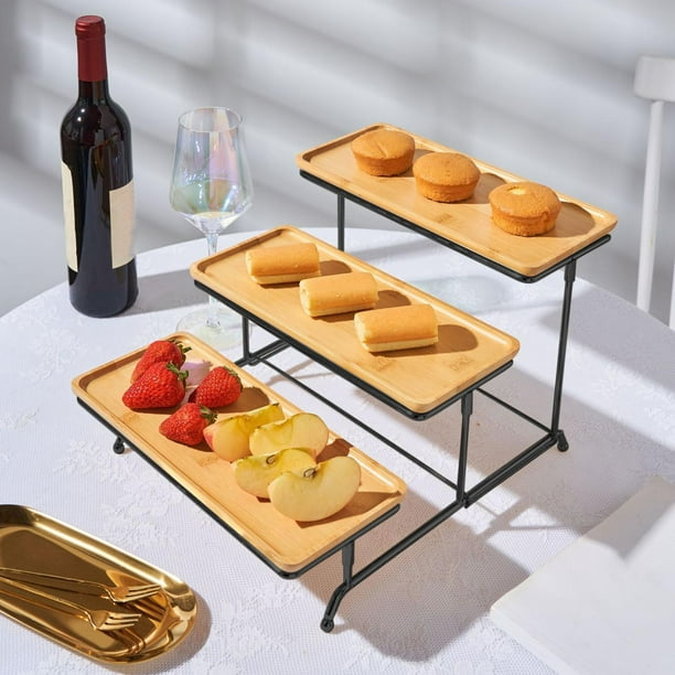 3 Tier Rectangular Serving Platter Stand Set Tiered Serving Stand Dessert Server wood plate Walmart