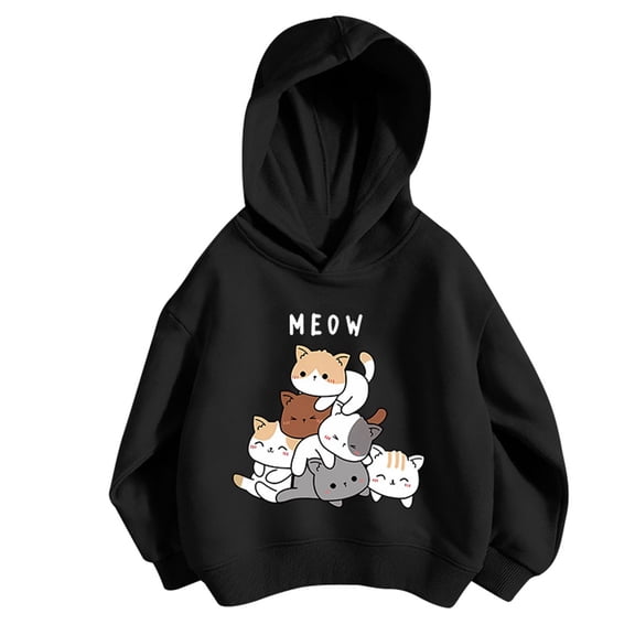 Cute Cat Graphic Hoodies for Girls Cartoon Printed Hoodie Women Anime Print Hooded Sweatshirt Pullover