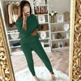 thumbnail image 4 of Idoravan Women's 2-Piece Pajama Sets,Womens Solid Color Off Shoulder Long Sleeve Cable Knitted Warm Two-Piece Long Pants Sweater Suit Set Green L, 4 of 9