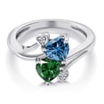 thumbnail image 3 of Gem Stone King 925 Sterling Silver Persian Blue Moissanite Green Nano Emerald and White Lab Grown Diamond Ring for Women (1.53 Cttw, Heart Shape 6MM, Gemstone Birthstone, Size 8), 3 of 6