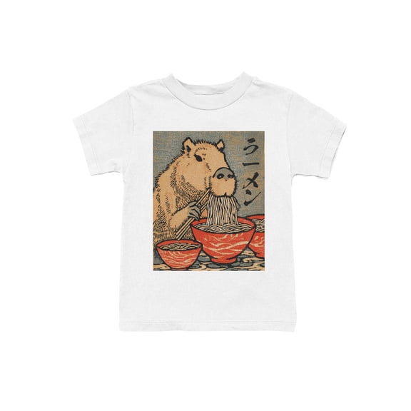 Ukiyo Block Print Capybara Ramen Youth's White T-shirt