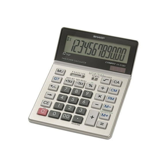 Sharp VX-2128V - Desktop calculator - 12 digits + 2 exponents - solar panel, battery - silver