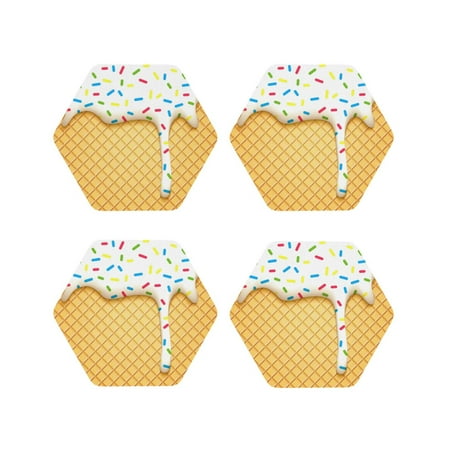 

Fuzoiu White Ice Cream Print Leather Coasters Set Drink Coasters Set of 4 for Tabletop Protection Durable PVC Coasters Home Décor and Housewarming Gift-Hexagon