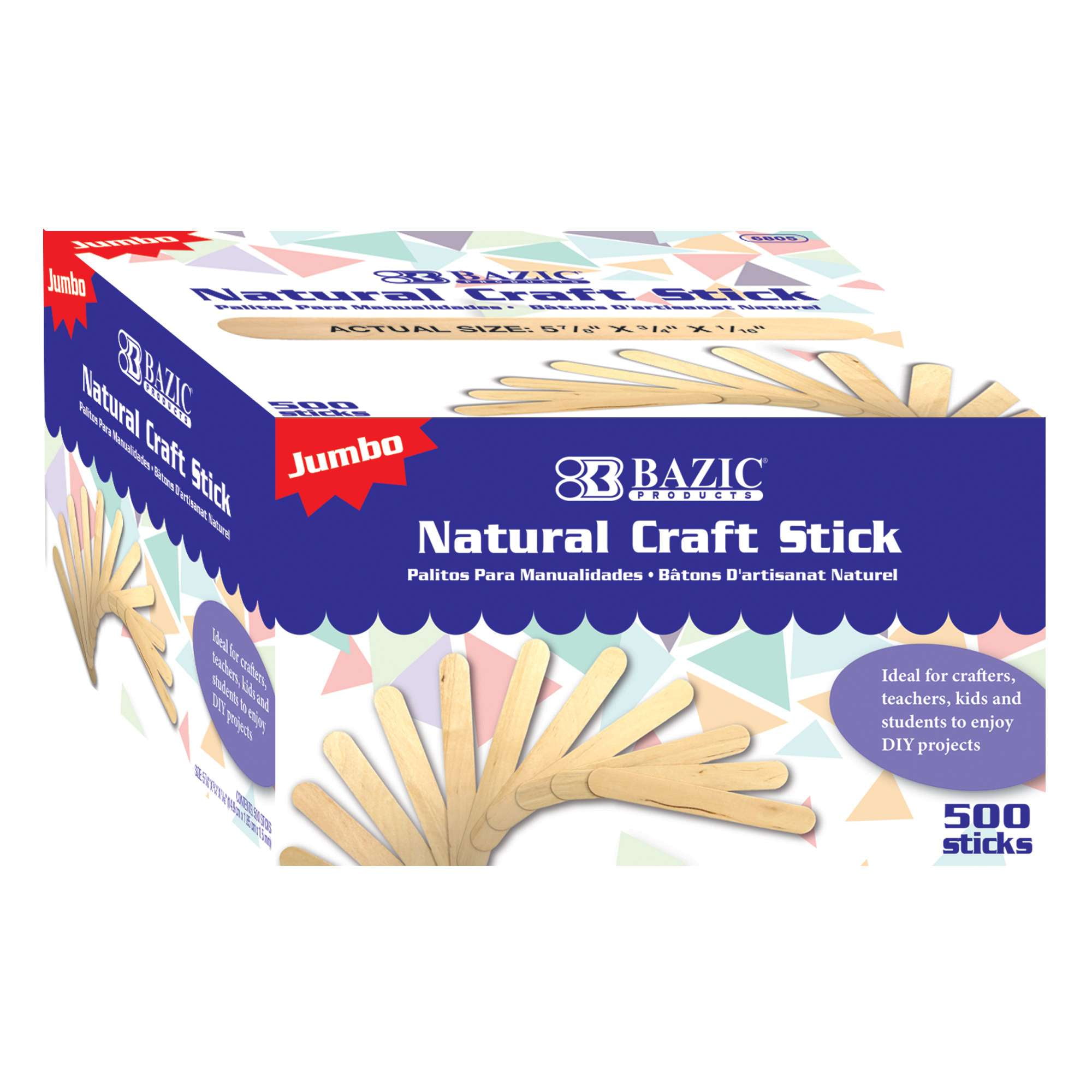 BAZIC Jumbo Craft Sticks Natral Wood, Large Non Toxic Stick, 500Count