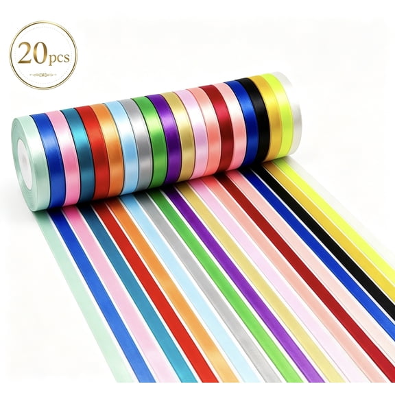 WLGJL 20 Colors 480 Yard Total, 0.4Inch x 24yds Each Rainbow Ribbon for Gift Wrapping, Crafts, Hair Bows Making, Party Decoration, Sewing, Floral Bouquets, Christmas