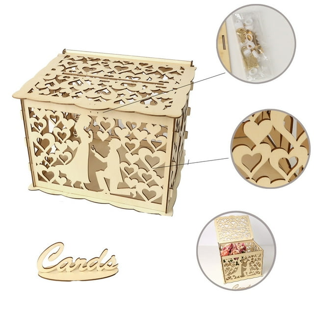ZZwxWA My Order Wedding Card Box with Lock DIY Money Wooden Gift Boxes For Birthday Party