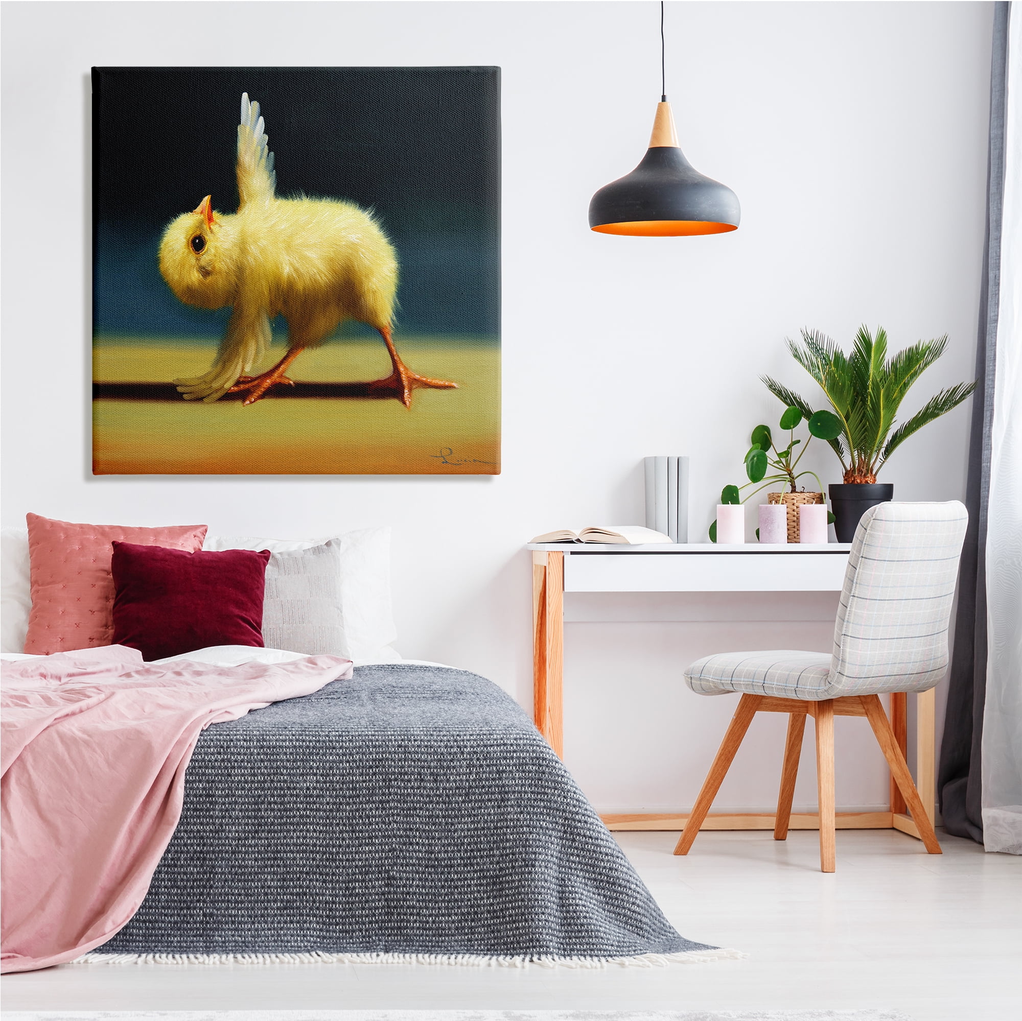 Yoga Chicks Triangle Pose Funny Farm Animal Painting Animals & Insects Painting Gallery-Wrapped Canvas Print Wall Art