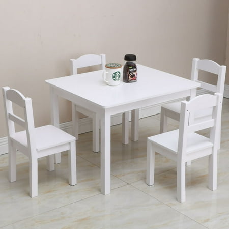 Activity Set Chair - UBesGoo Kids Wooden Table and Chairs, 5 Pieces Set Includes 4 Chairs and 1 Activity Table, Picnic Table with Chairs
