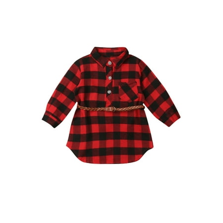 

Diconna Toddler Newborn Kids Baby Girls Dress Red Plaid Cotton Princess Party Long Sleeve Dress Clothes