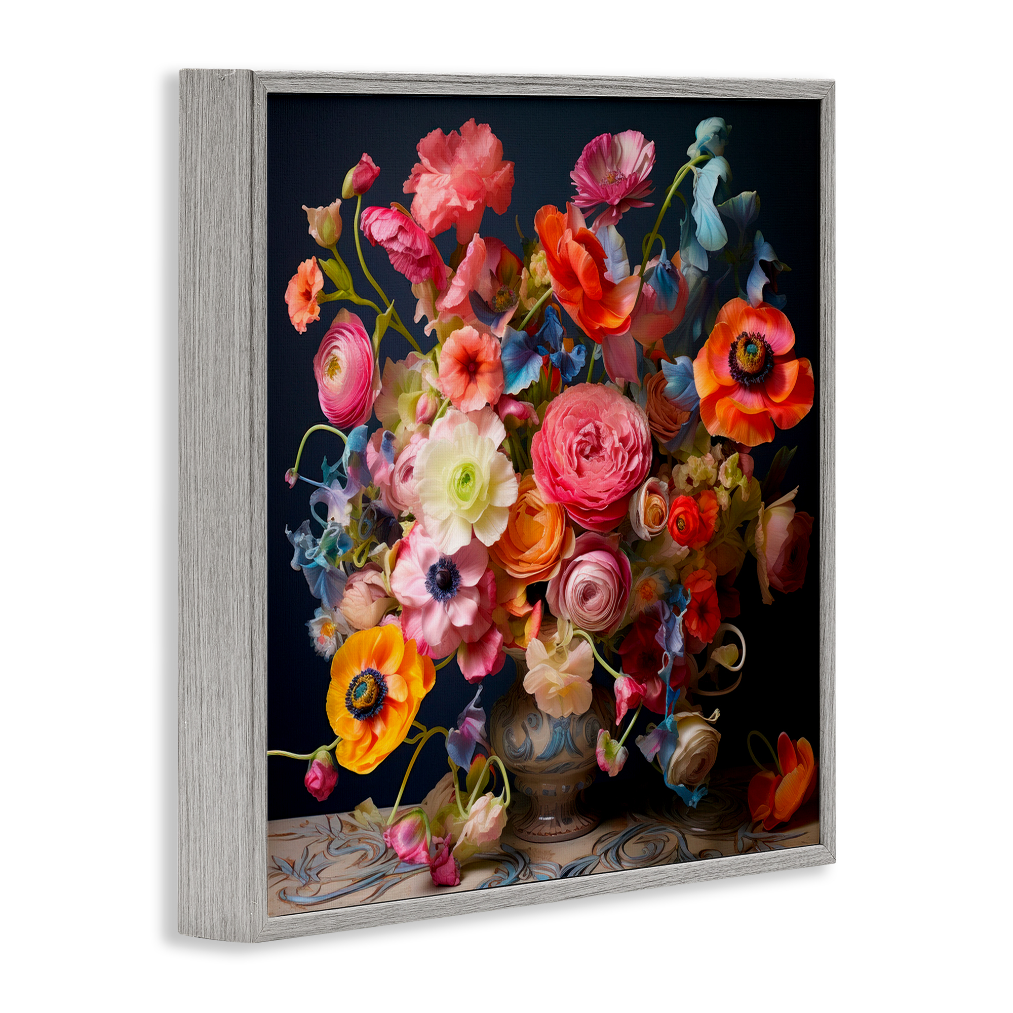 Stupell Industries Mixed Full Bouquet Botanical & Floral Painting Gray Framed Art Print Wall Art, 24 x 24