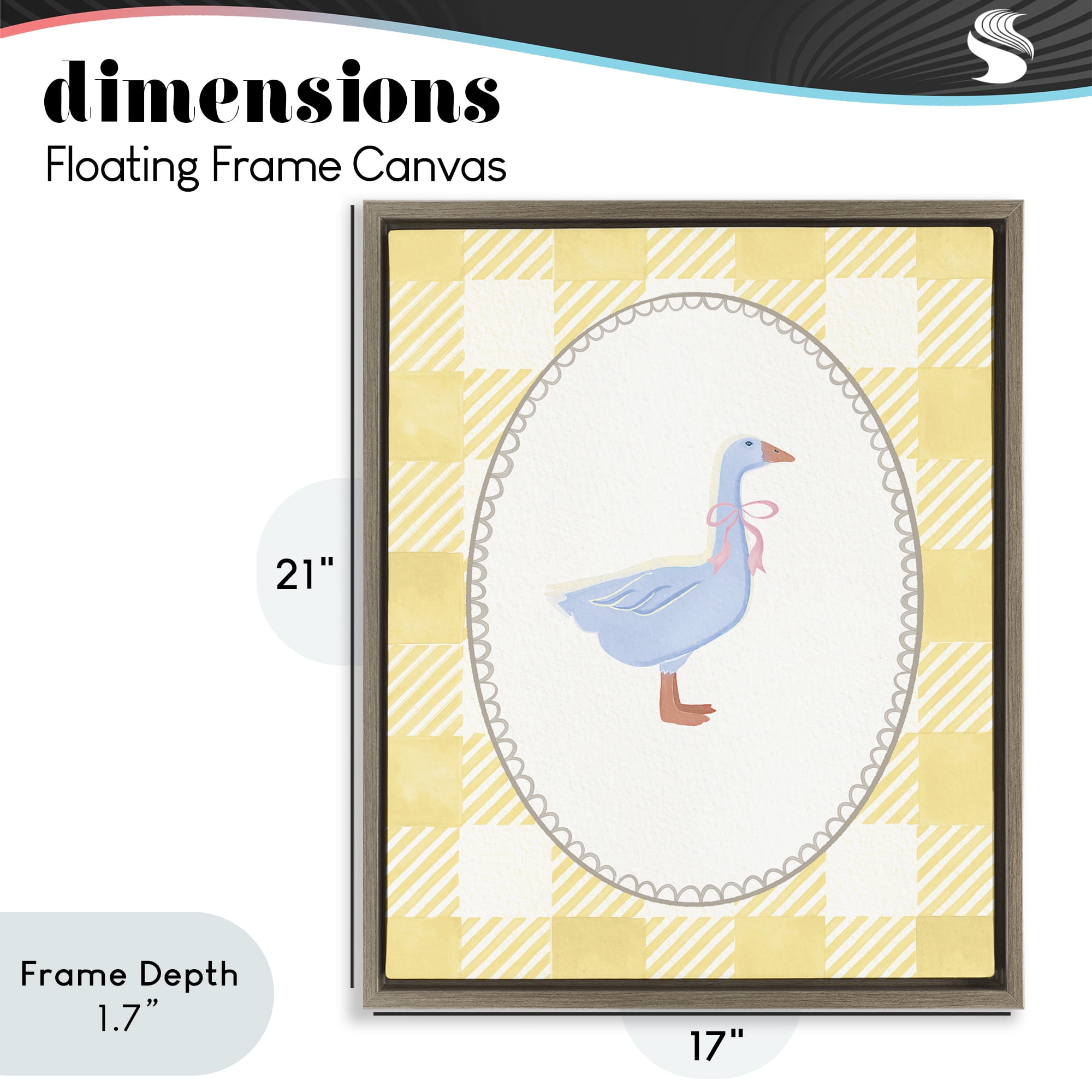 Stupell Industries Little Goose on Yellow Gingham Brown Framed Floater Canvas Wall Art, design by The Paper Curator