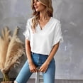 thumbnail image 4 of Camisa de Manga Corta con Cuello en V de las Señoras Casual, de Moda de Color Sólido para el Verano, 4 of 7
