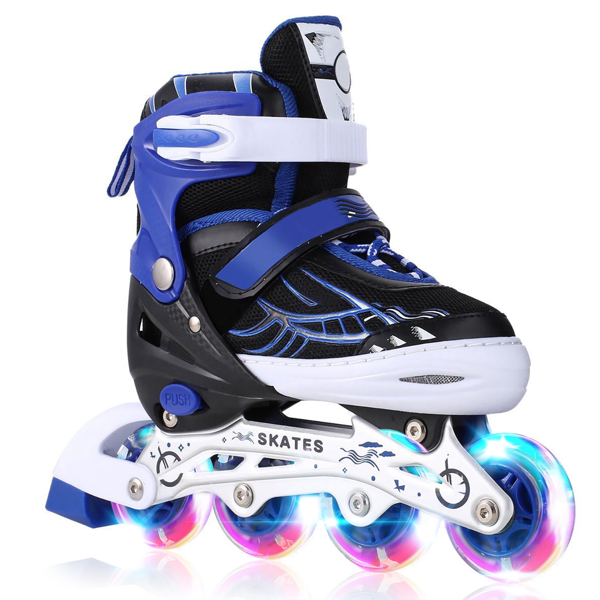 Adjustable Kids Roller Blades Inline Skates Size 3-5 BLUE FRONT WHEEL LED 