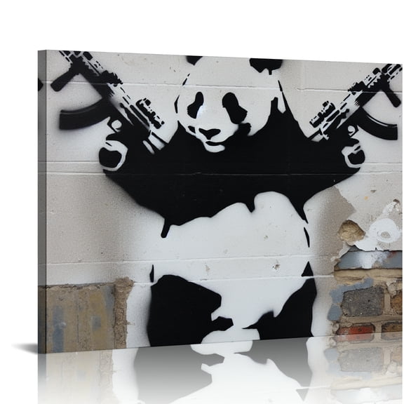 YILUYINQING Panda Guns Canvas Wall Art Decor for Home, Living Room, Bedroom, Office, Ready To Hang, Unique Gift Idea, Wall Decor for Bathroom 16x12in