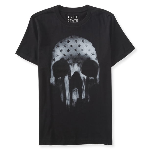 Aeropostale - Camiseta gráfica para hombre con bandera de calavera, color negro, talla mediana Aeropostale Camiseta gráfica