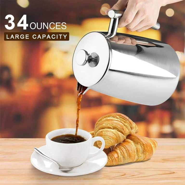 Secura French Press Coffee Maker, 304 Grade Stainless Steel Insulated Coffee  Press with 2 Extra Screens, 34oz (1 Litre), Black - Yahoo Shopping