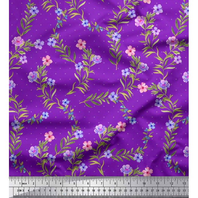Soimoi Viscose Tissu Point, Feuilles & Tissu Imprimé Floral 1 Yard 42 Inch Wide