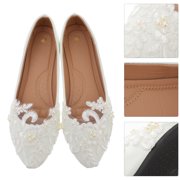 NUOLUX Shoes Wedding Flats Bridal Lace Ballet Bride Pumps Satin Toe Closed Comfortable Silk The