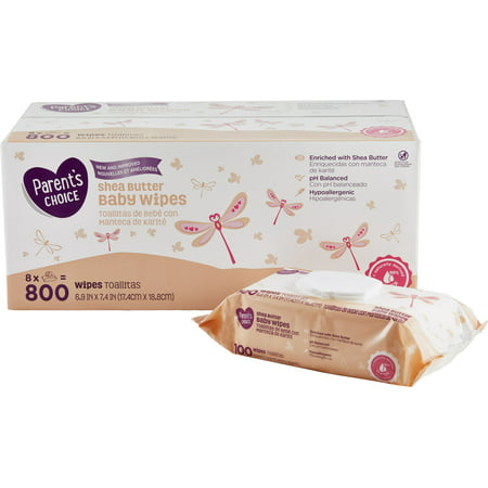 Parent's Choice Shea Butter Baby Wipes, 8 packs of 100 (800