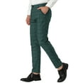 thumbnail image 4 of INSPIRE CHIC Men's Plaid Slim Fit Flat Front Dress Pants with Pockets 34 Dark Green, 4 of 7