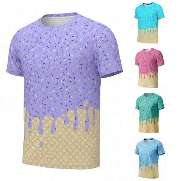 WhouRiu Boys Ice Cream Graphic Tees Kids Short Sleeve Crew Neck Tshirt Comfortable Cute Casual Summer T Shirts,10-11 Years