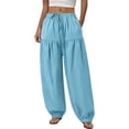 thumbnail image 1 of Pantalones de cintura elástica para las mujeres Color sólido empaquetado pies cordón longitud completa cónico Jogger bolsillos pantalones verde oliva mujeres, 1 of 6
