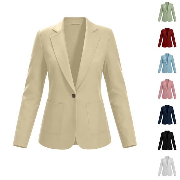 Womens Blazer Casual Long Sleeve Button Front Lightweight Spring Fall Jacket Blazers with Pockets White
