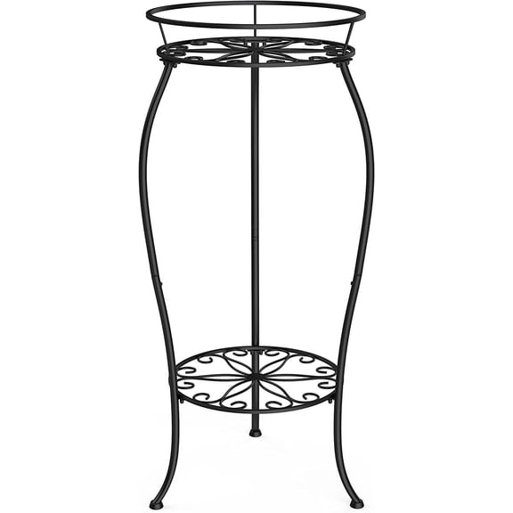 Plant Stand, Metal Planter Holder Indoor Outdoor, 2 Tier Round Potted Supports Rack, Corner Display Shelf Black, Tall