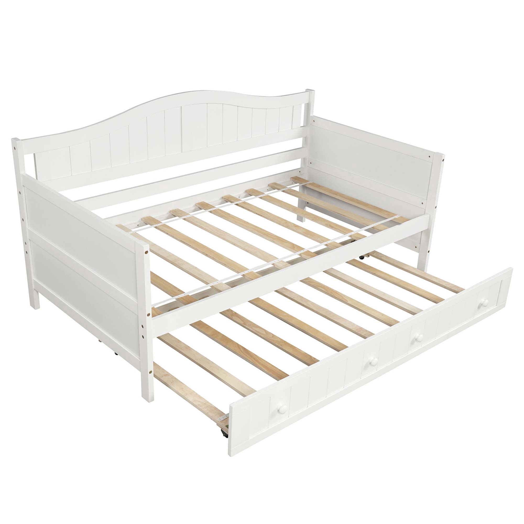 DEALTOPS Wooden Sofa Bed Frame for Bedroom Living Room with Trundle, White