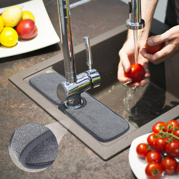 Faucet Absorbent Mat-Grey Faucet Wraparound Absorbent Mat,Faucet Splash Catcher,Microfiber Cloth Dish Cleaning Drying Pads for Kitchen Bathroom Faucet Counter Sink Water Stains Prevent