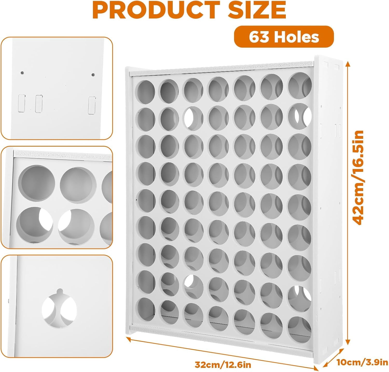 Paint Organizer, 63 Holes Acrylic Paint Organizer, Craft Storage and Apple Barrel Vertical Storage, for 2oz Craft Paints, Wall-Mounted