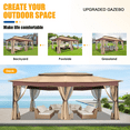 thumbnail image 6 of COBIZI Outdoor Gazebo 12x20 Patio Gazebo with Netting and Curtains Waterproof Gazebo with Double Roof Large Backyard Gazebo with Metal Steel Frame for Backyard, Lawn, Party, Garden, Khaki, 6 of 10