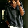 thumbnail image 2 of Yigetop Women's Zip up Hooded Denim Jacket Long Sleeve Hoodie Casual Loose Retro Washed Jean Outerwear Coat Black 3XL, 2 of 5