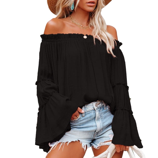 Blusa Acampanada Manga Larga Fuera Del Hombro Ligera Transpirable Tops De Moda Para Mujer Tipo 3 L