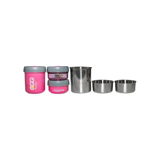 KIT 3 TAZONES CON 3 RECIPIENTES DE ACERO INOXIDABLE