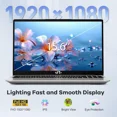 thumbnail image 2 of 15.6" FHD IPS Student Laptop Type-C 65W PD Fast Charger Intel Quad-Core N100 Processor (Up to 3.4GHz) 8GB RAM 256GB SSD Fingerprint Backlit Keyboard Win 11 WiFi 6 Silver, 2 of 7