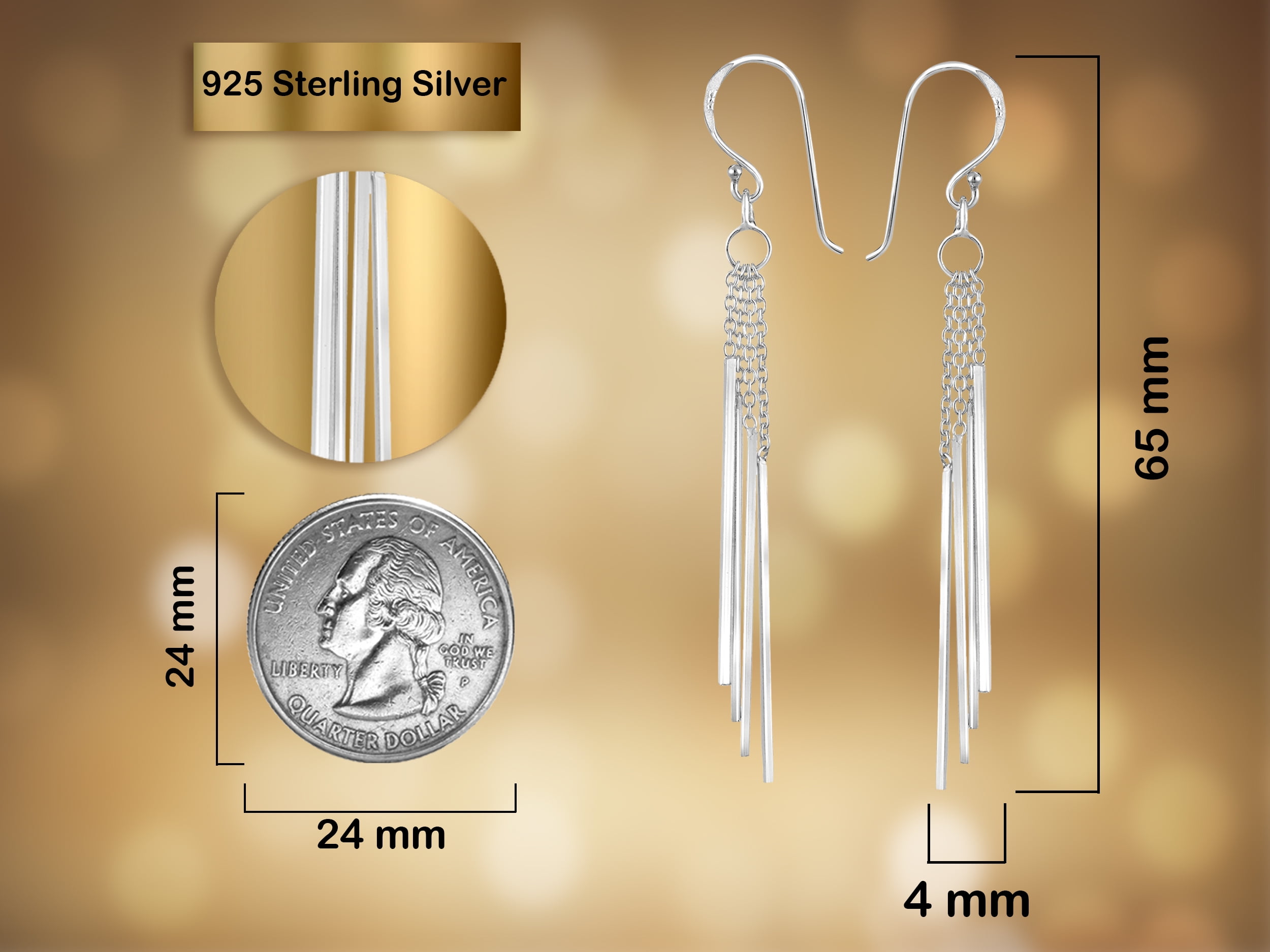 Trendy Stranded Stick Drop .925 Sterling Silver Dangle Earrings
