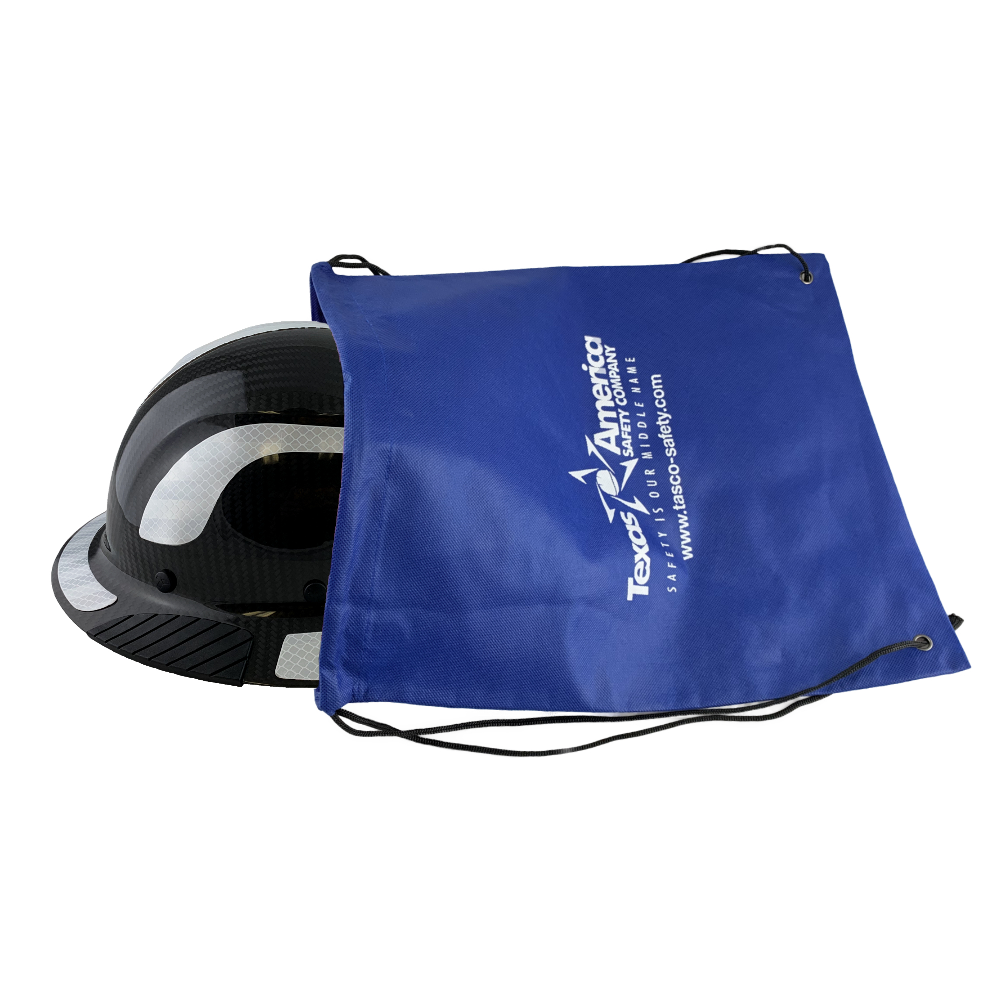 Lift Safety Helmet - Actual Carbon Fiber Full Brim Hard Hat - Glossy Black with White Reflective Decals with Hard Hat Tote Bag