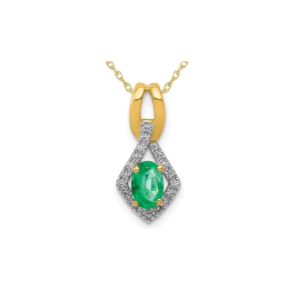 1/3 Carat (Ctw) Natural Emerald Pendant Necklace in 14K Yellow Gold with Chain and Accent Diamonds