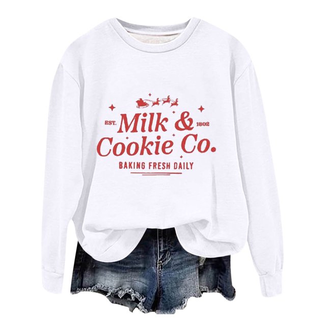 Gibobby Sudaderas para mujer navidad Mujer Otoño e Invierno Adecuado Navidad Estampado O Cuello Ajuste Tops Casual Manga Larga(Blanco,G)