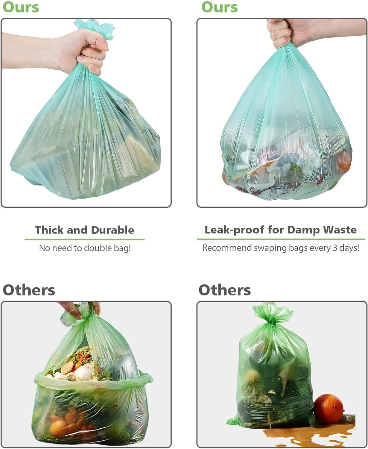 Biodegradable 8 Gallon Trash Bags, YANTONG Garbage Bags 8 gallon, Compostable Medium Trash Bag, Unscented Leak Proof Bag for Office, Home, Bathroom, Bedroom, Car, Kitchen, Pet(Green)
