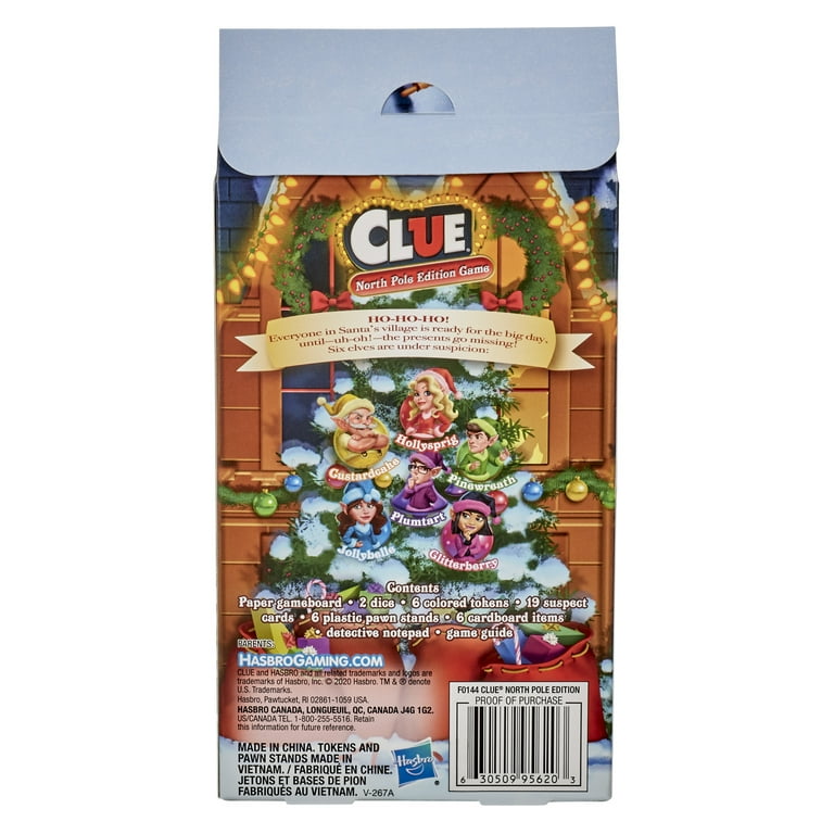 Clue: North Pole Holiday Edition Board Game for Kids Ages 8 and up