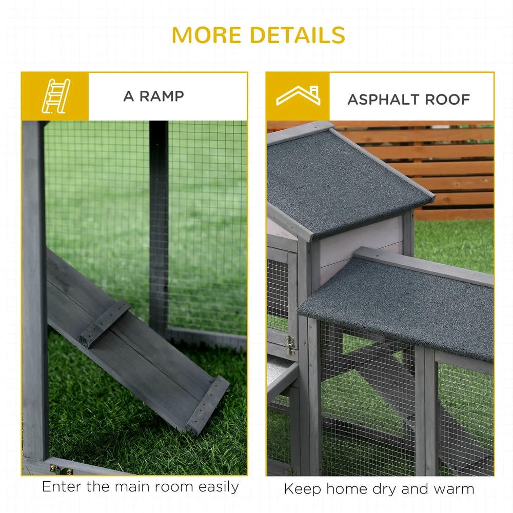 Barara King Large Rabbit Coop, Rabbit Coop, Outdoor Rabbit House,58" Large Rabbit Hutch Outdoor Indoor with Run, Removable Tray, Asphalt Roof, Lockable Doors and Ramp, Dark Gray