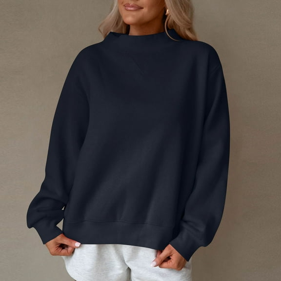 Womens Casual Long Sleeve Mock Cowl Neck Sweatshirts Loose Fit Fall Pullover Tops Solid Color Fashion Winter Clothes