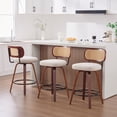 thumbnail image 4 of LEGAHOME Bar Stools set of 3, 26” Swivel Counter Height Bar Stools with Cane Rattan Back and Linen Seat, Mid-Century Modern Bar Stools for Kitchen Island, Bar, Dining Room, Walnut + Beige, 4 of 9