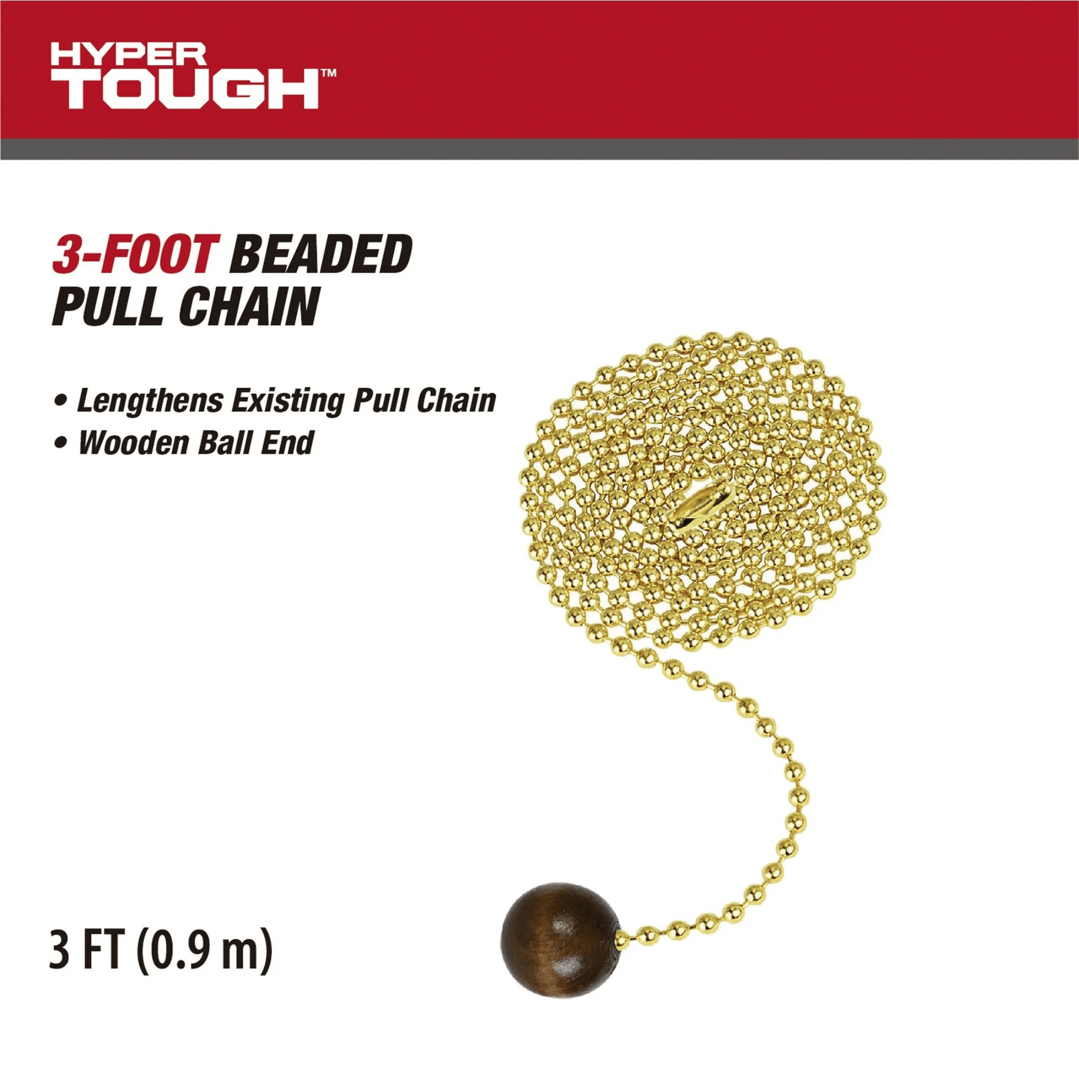 Hyper Tough Ceiling Fan Pull Chain with Wood Ball, 3 ft