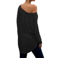 thumbnail image 5 of Women Round Neck Asymmetrical Hem Solid Color Long Sleeve Loose Tee Shirt, 5 of 5