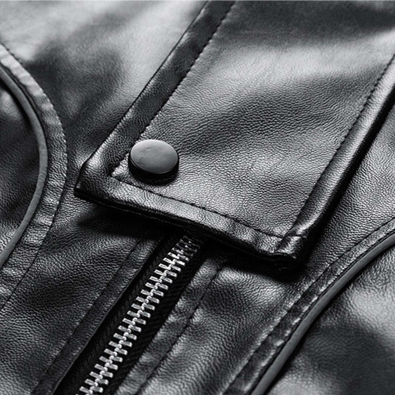 YLSDY Men Patchwork PU Leather Jacket Motorcycle Coat Bomber Retro Color Block Print Waterproof Outwear Streetwear Black XXXL