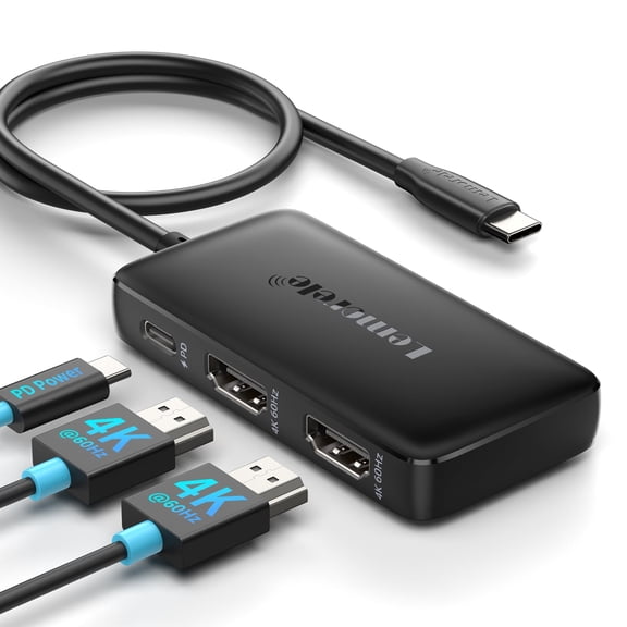 Lemorele USB C to Dual HDMI Adapter, 4K 60Hz USB C Video Adapter, Type C to HDMI Splitter for 2 Monitors,100W PD Charging, USB C Hub Extend Display for Laptops with Thunderbolt 3/4